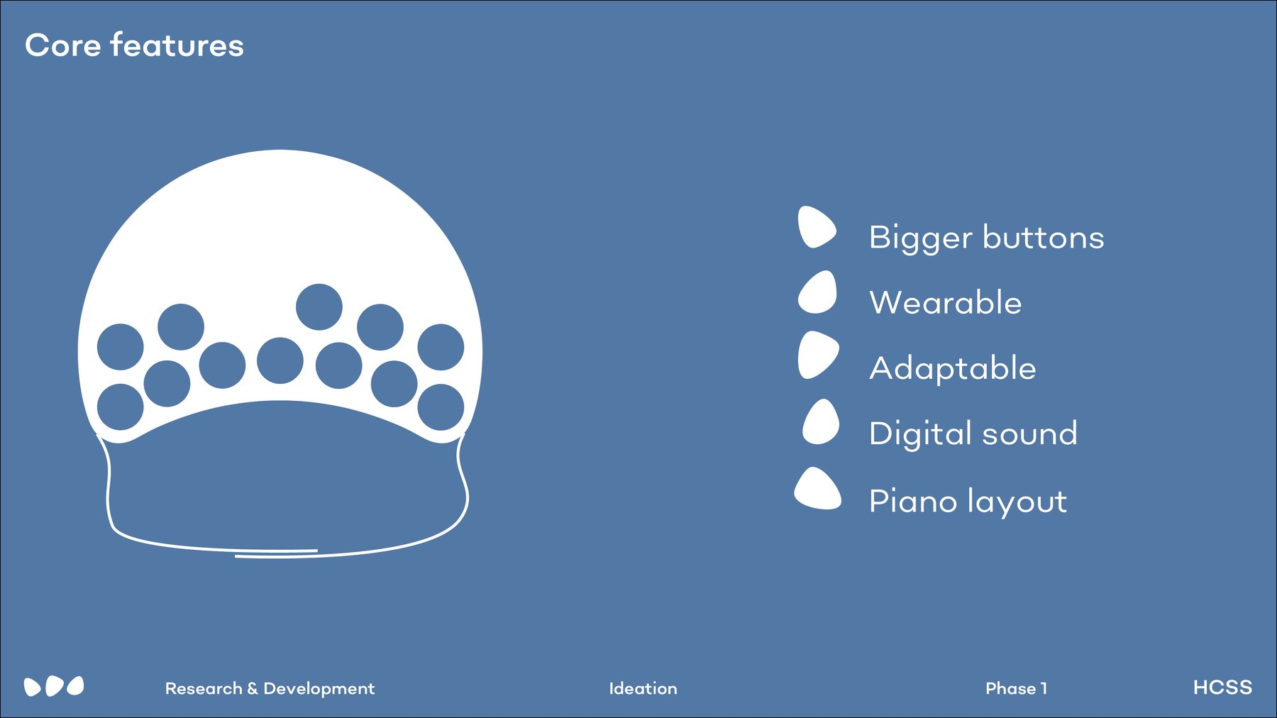 The five core features: bigger buttons, wearable, adaptable, digital sound, piano layout