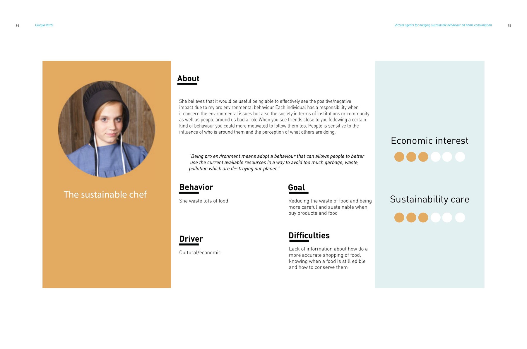 Persona: the sustainable chef, medium economic interest and sustainability care