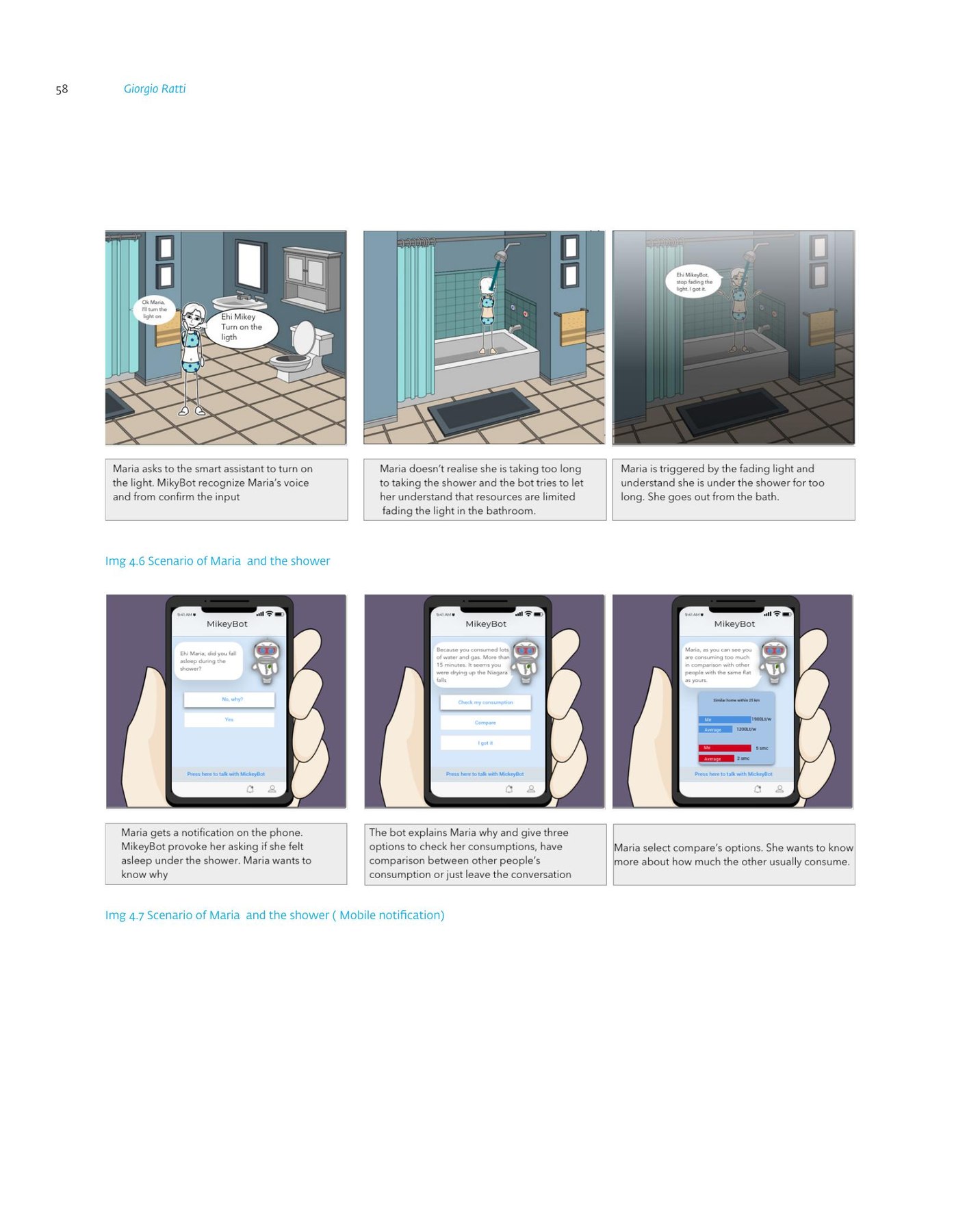 Storyboard: Maria in the shower, the bathroom light fades, she gets out
