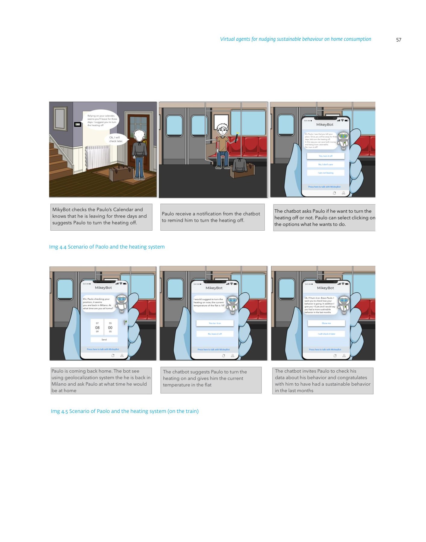 Storyboard: Paulo leaves home, receives a notification on the train, turns the heating off remotely