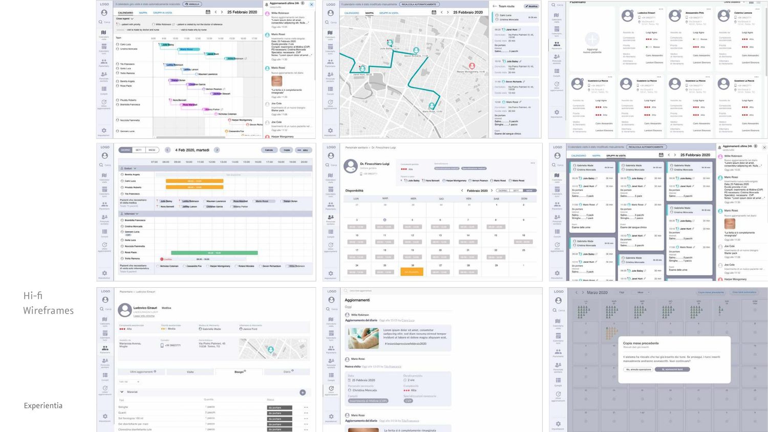 Hi-fi wireframes of the GoCare platform