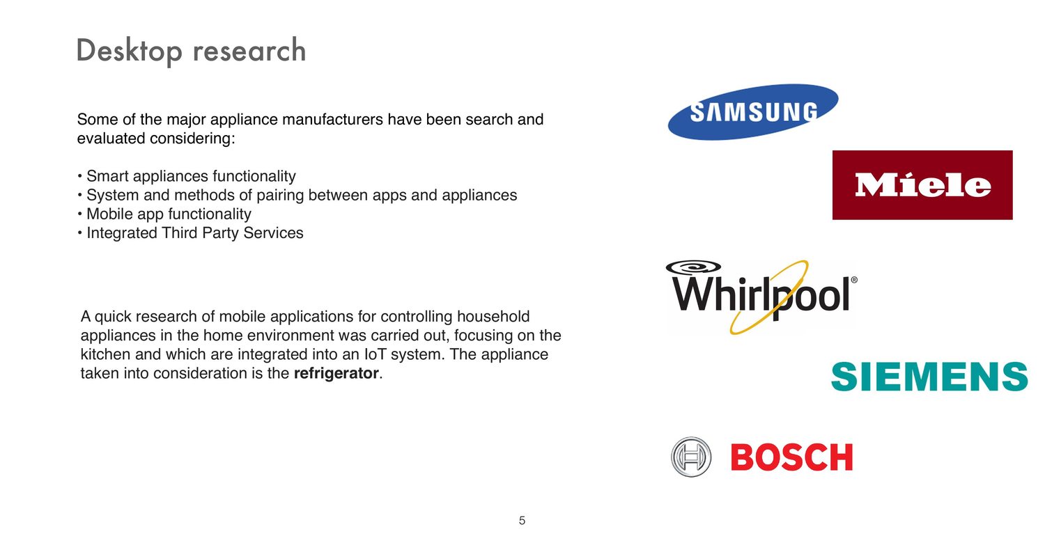 Desktop research on appliance manufacturers and their apps