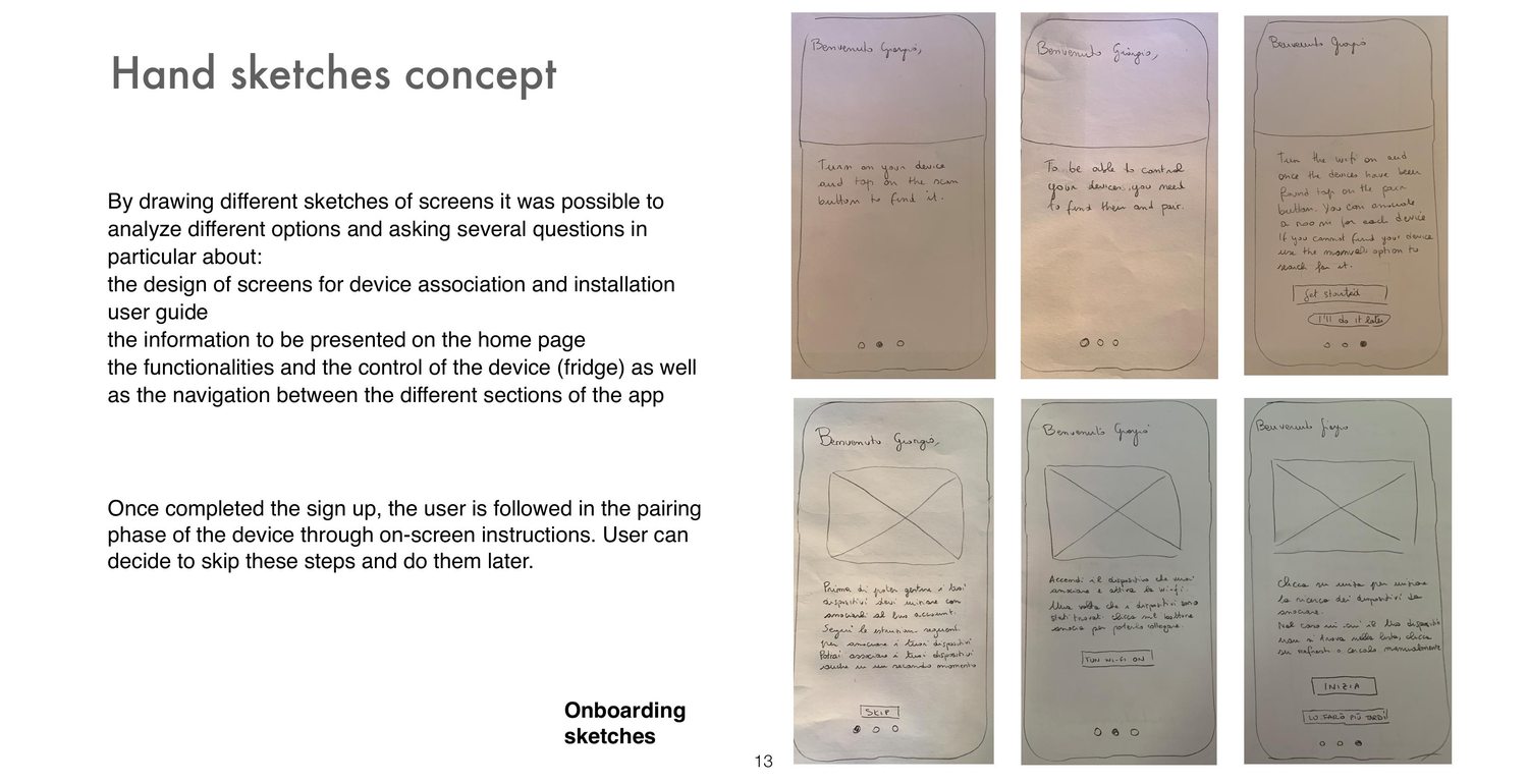 Hand sketches of onboarding and pairing screens
