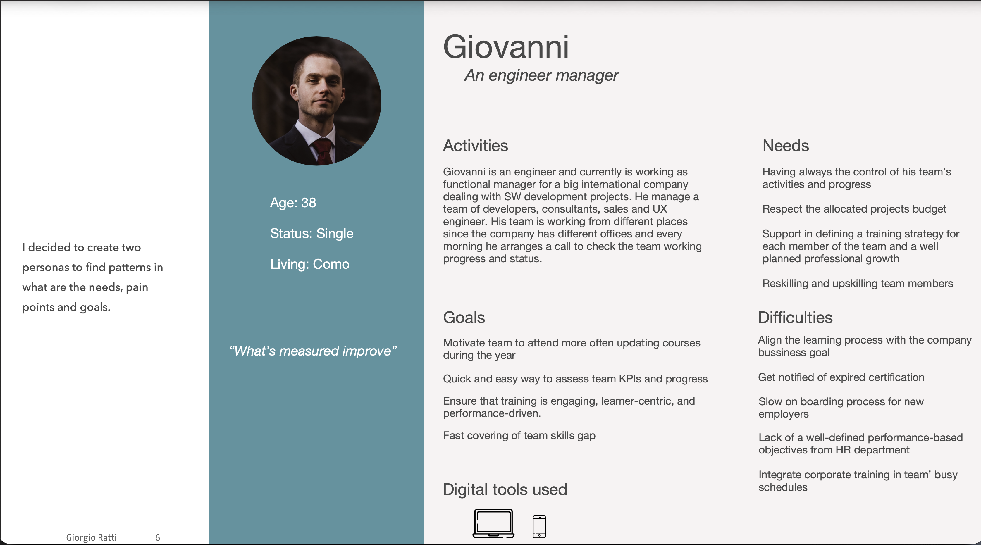 Persona: Giovanni, engineering manager