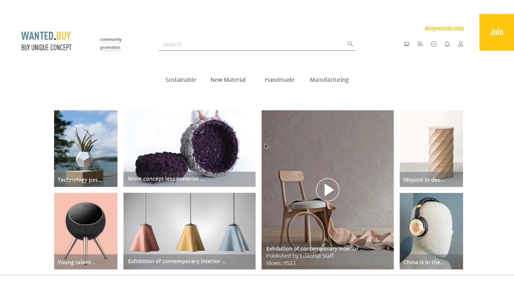 The Wanted.Buy homepage with editorial content and product categories